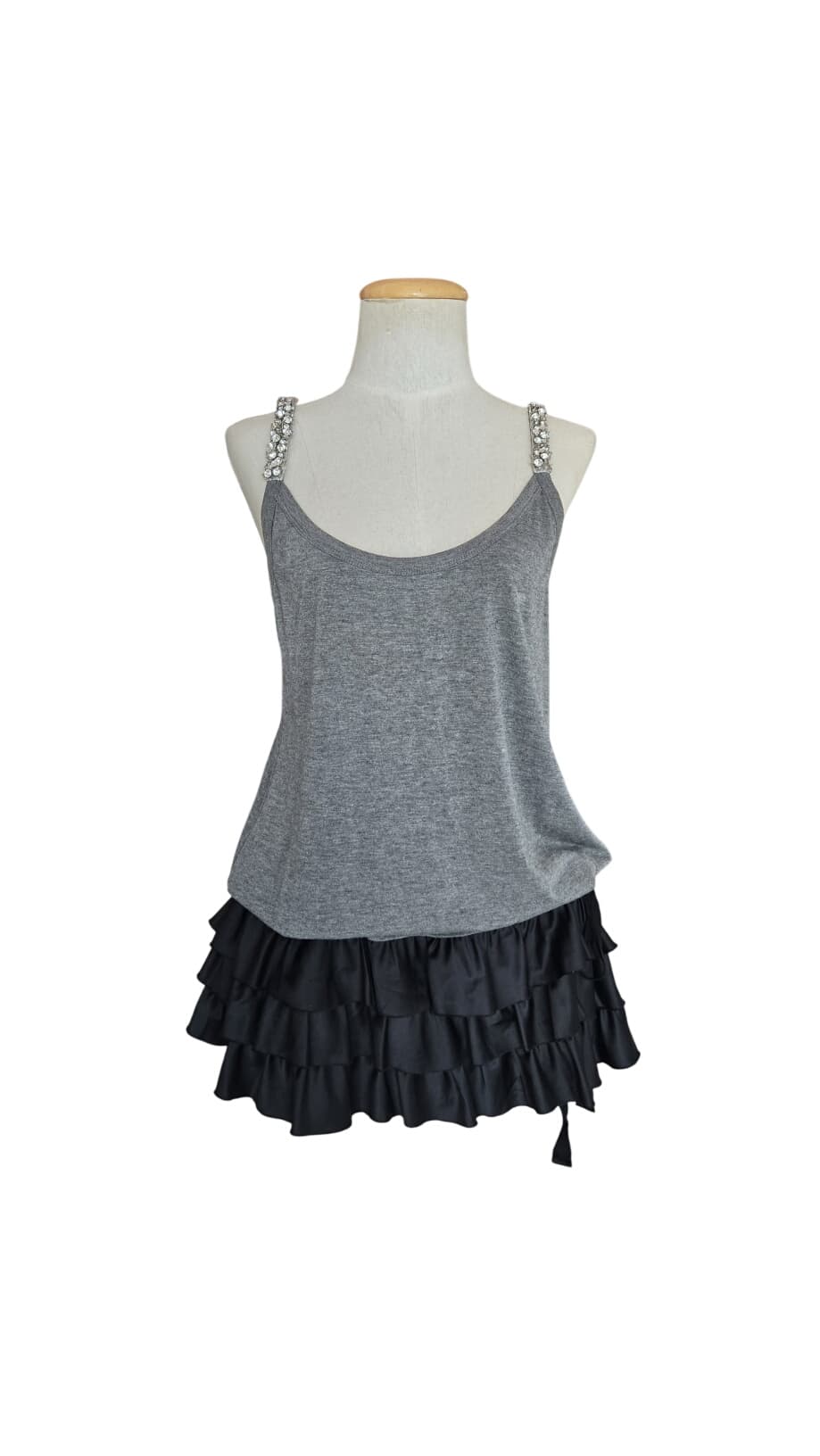 Gray Tank Dress with Ruffled Hem – 2