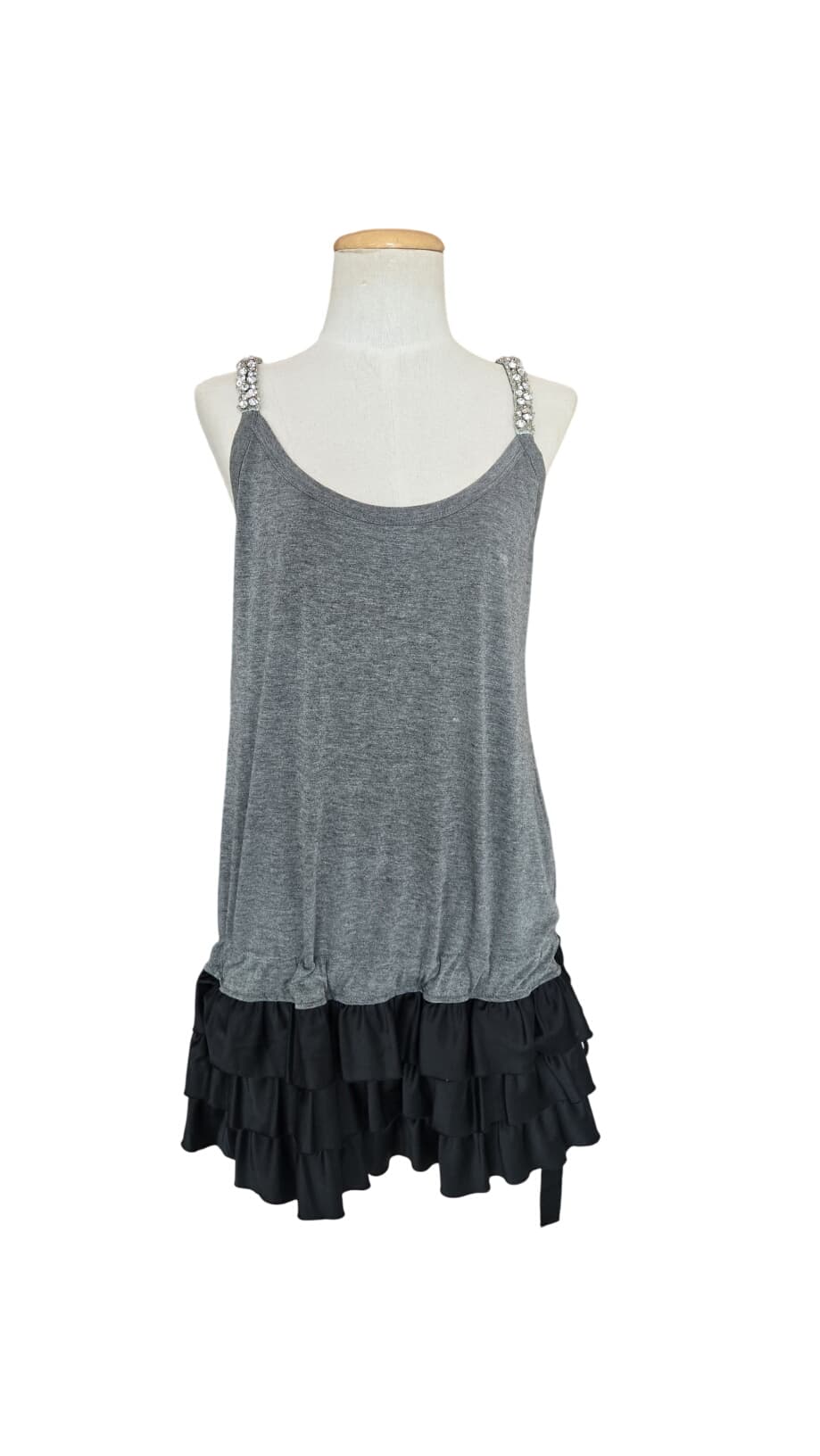 Gray Tank Dress with Ruffled Hem – 1